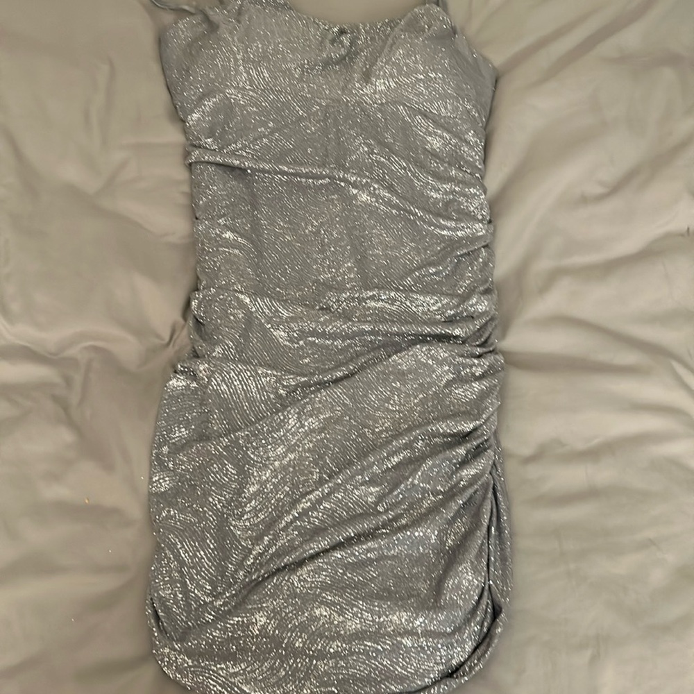 EUC EMERALD SUNDAE SILVER MIDI DRESS IN M